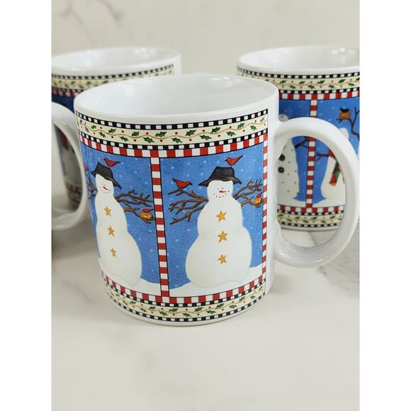 Oneida Sakura Coffee Mug Tea Cup Snowman 3 1/2" Debbie Mumm Stoneware x4 Vintage - Picture 2 of 12